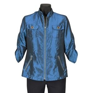 Chicos Zip Front Utility Jacket Women 2 Lightweight‎ Structured Travel Layer